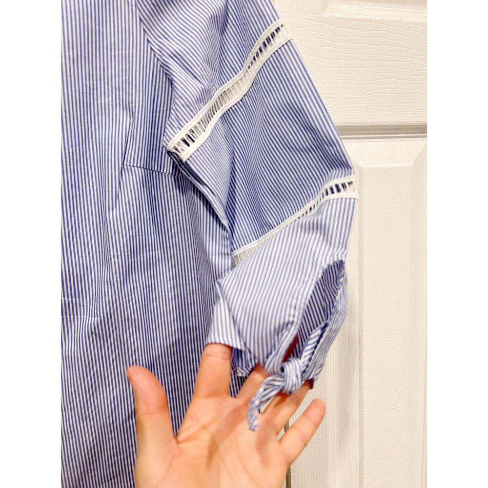 TALBOTS TIE DETAIL POPLIN TOP - GENTLE STRIPE Size Small Petite NWT - Picture 3 of 6